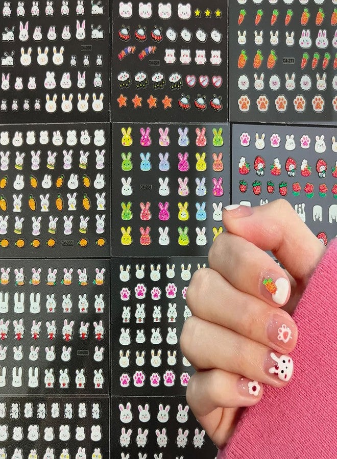 OSTTMA 30Pcs Easter Nail Art Stickers Cute Cartoon Bunny Nail Decals 3D Self Adhesive Nails Art Supplies Glitter Rabbit Star Heart Flower Nail Design Sticker for Women DIY Easter Nail Decorations Accessories - Image 2